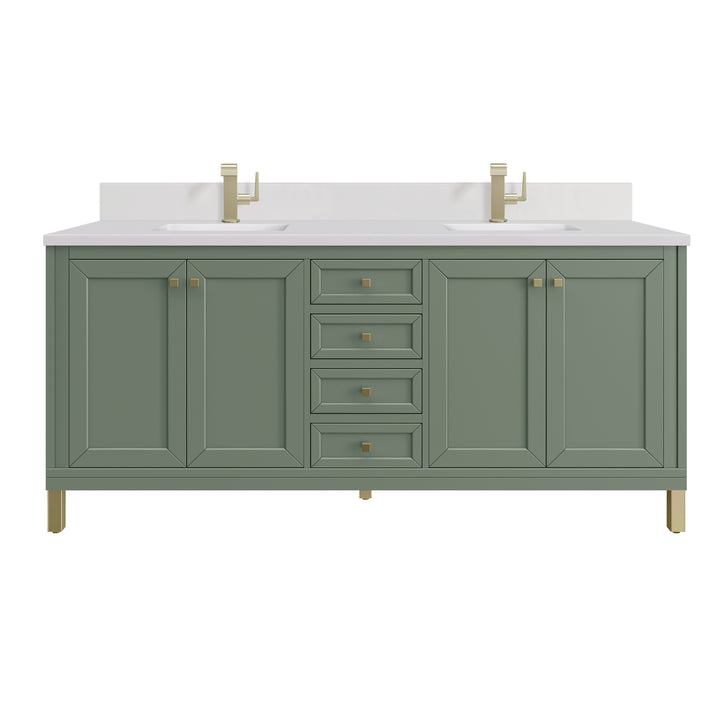 Chicago 72" Double Vanity, Smokey Celadon, w/ Single Hole 3CM White Zeus Silestone® Top & Backsplash