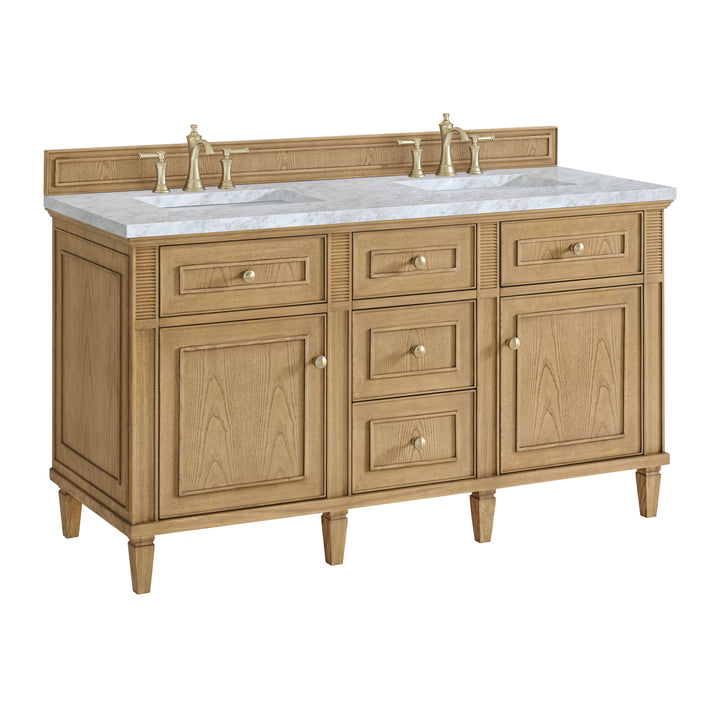 Lorelai 60" Double Vanity, Light Natural Oak w/ 3 CM Carrara White Marble Top