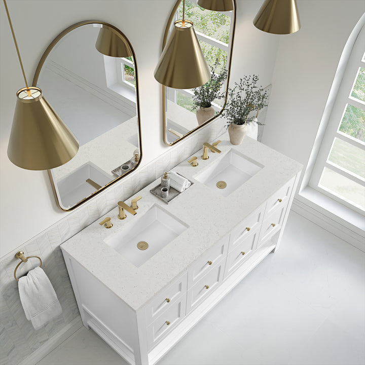 Breckenridge 60" Double Vanity, Bright White, w/ 3 CM Lime Delight Quartz Top