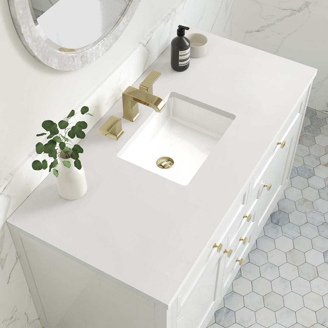 Chicago 48" Single Vanity, Glossy White, w/ 3 CM White Zeus Silestone® Top