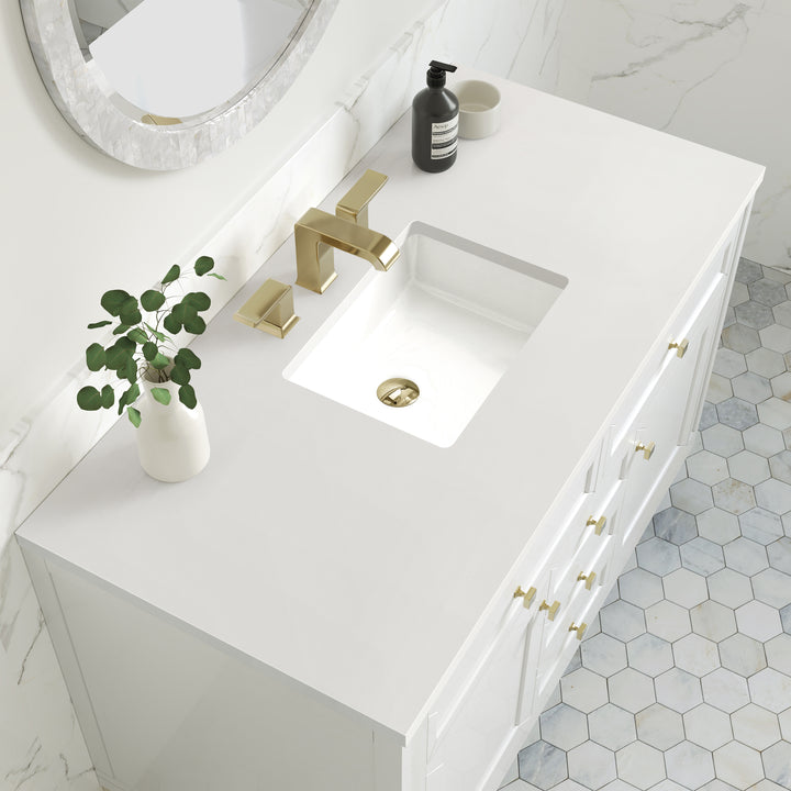Chicago 48" Single Vanity, Glossy White, w/ 3 CM White Zeus Silestone® Top