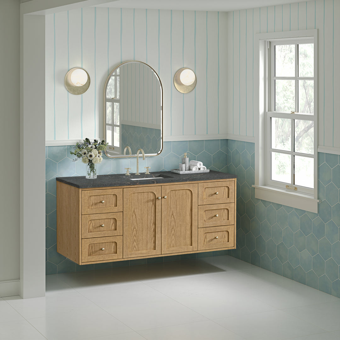 Laurent 60" Single Vanity, Light Natural Oak, w/ 3 CM Parisien Bleu Quartz Top