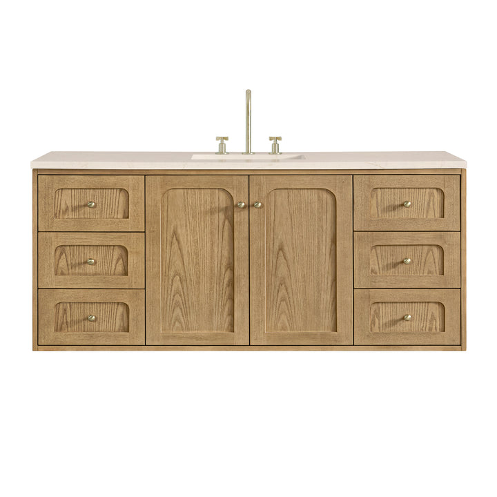 Laurent 60" Single Vanity, Light Natural Oak, w/ 3 CM Eternal Marfil Quartz Top