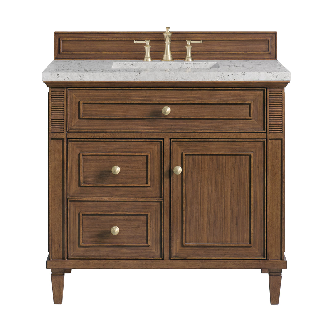 Lorelai 36" Single Vanity, Mid-Century Walnut w/ 3 CM Eternal Jasmine Pearl Silestone Top