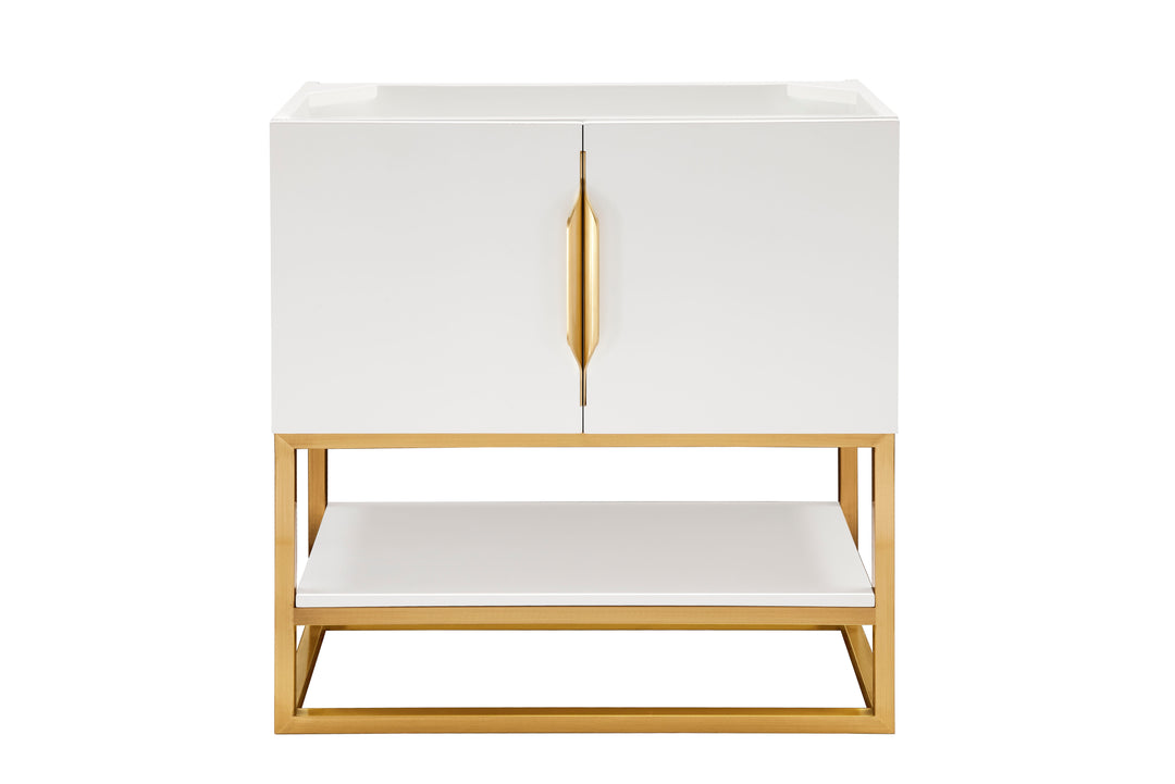 Columbia 31.5" Single Vanity Cabinet, Glossy White, Radiant Gold