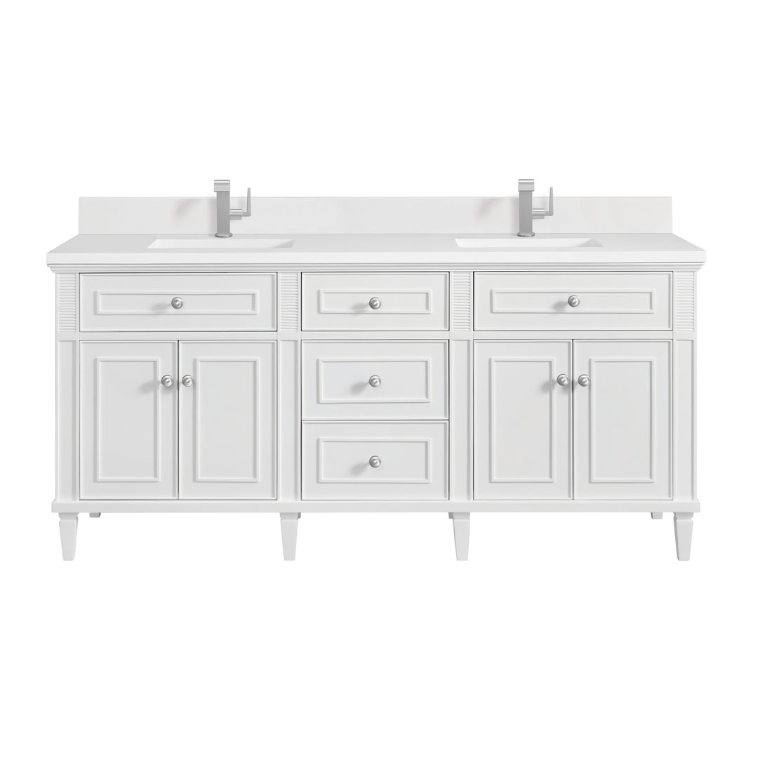 Lorelai 72" Double Vanity, Bright White w/ Single Hole 3 CM White Zeus Silestone Top & Backsplash