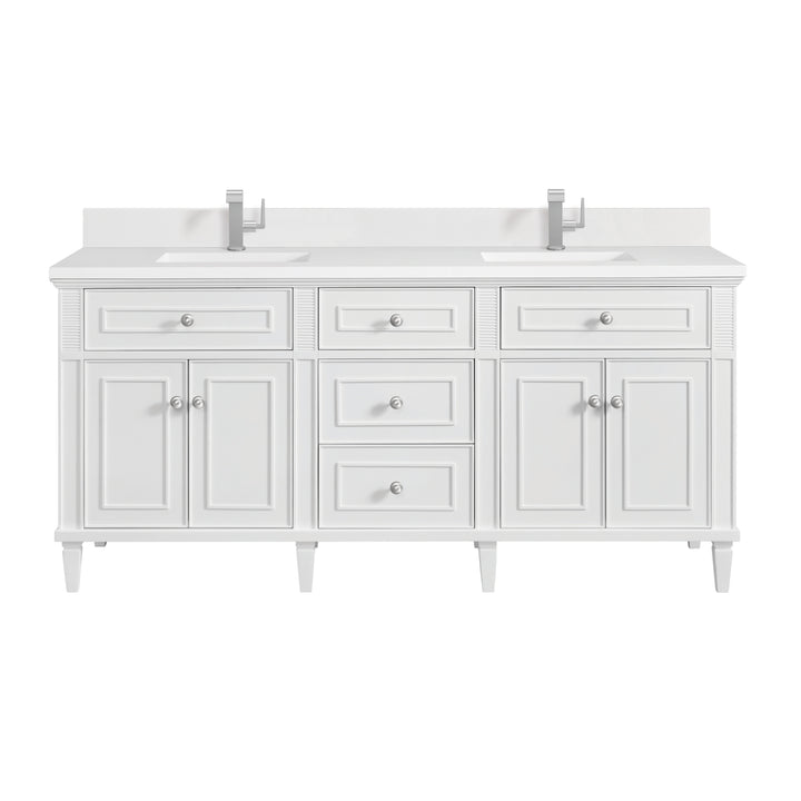 Lorelai 72" Double Vanity, Bright White w/ Single Hole 3 CM White Zeus Silestone Top & Backsplash