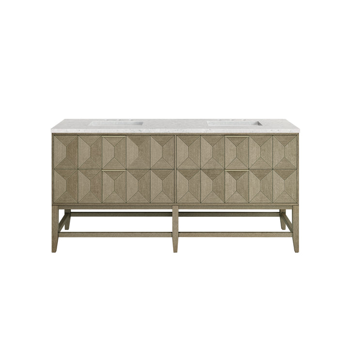 Emmeline 72" Double Vanity, Pebble Oak w/ 3 CM Eternal Jasmine Pearl Top