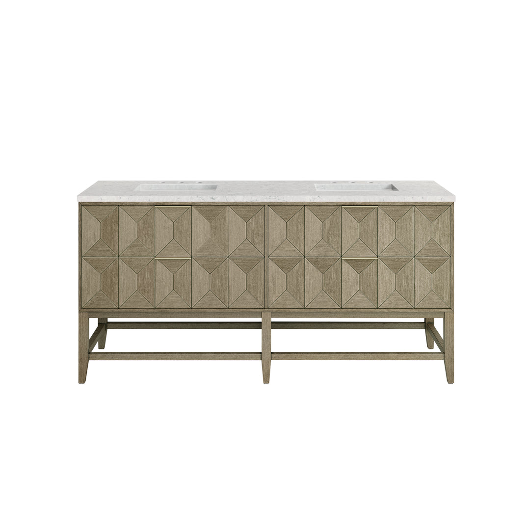 Emmeline 72" Double Vanity, Pebble Oak w/ 3 CM Eternal Jasmine Pearl Top w/FreePower Wireless Charger