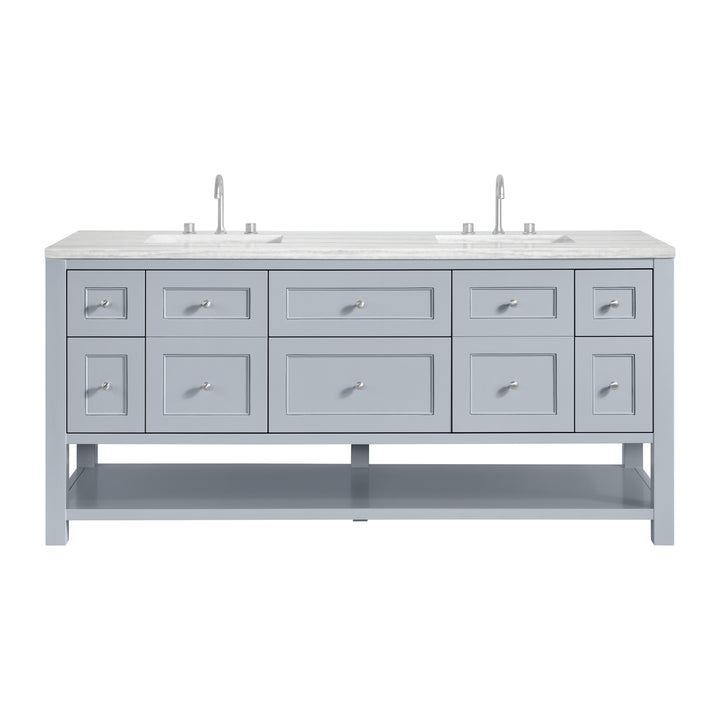 Breckenridge 72" Double Vanity, Serenity Blue, w/ 3 CM Arctic Fall Solid Surface Top