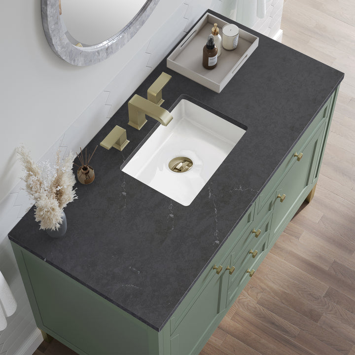 Chicago 48" Single Vanity, Smokey Celadon, w/ 3 CM Charcoal Soapstone Silestone® Top