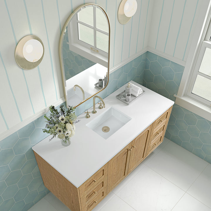 Laurent 60" Single Vanity, Light Natural Oak, w/ 3 CM White Zeus Quartz Top