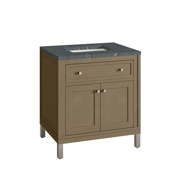 Chicago 30" Single Vanity, Walnut Whisper, w/ 3 CM Parisien Bleu Silestone® Top