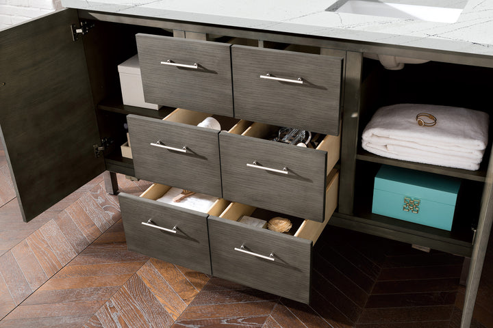 Metropolitan 60" Double Vanity, Silver Oak w/ 3 CM Ethereal Noctis Silestone Top