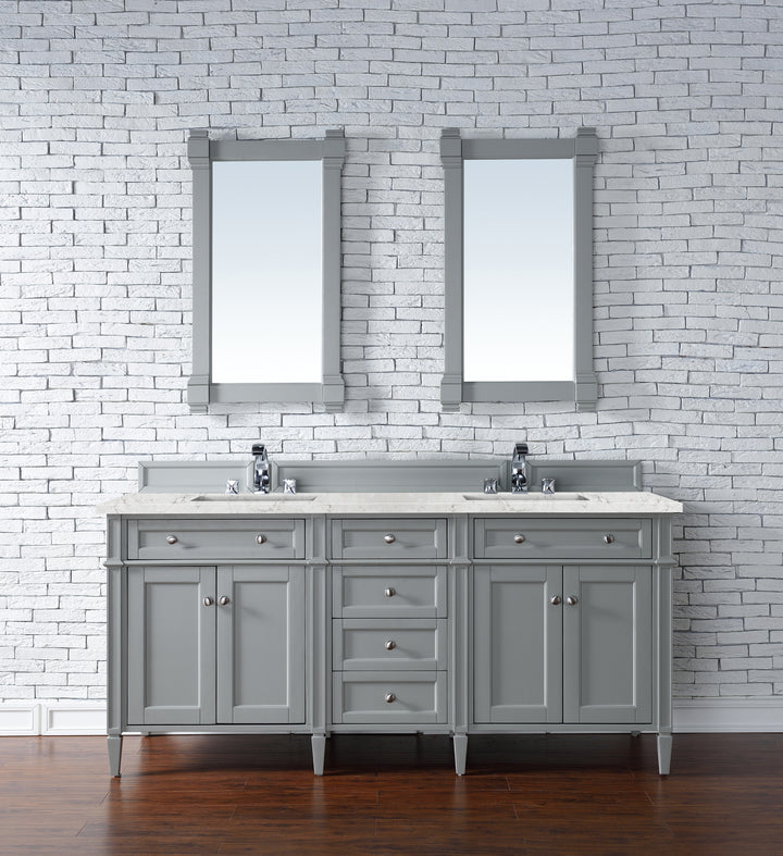 Brittany 72" Double Vanity, Urban Gray w/ 3 CM Eternal Jasmine Pearl Silestone Top w/FreePower Wireless Charger