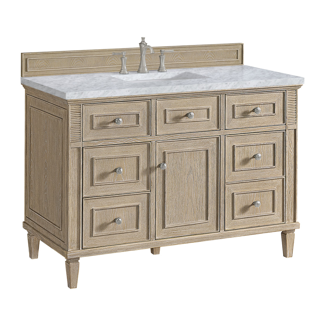 Lorelai 48" Single Vanity, Whitewashed Oak w/ 3 CM Carrara White Marble Top