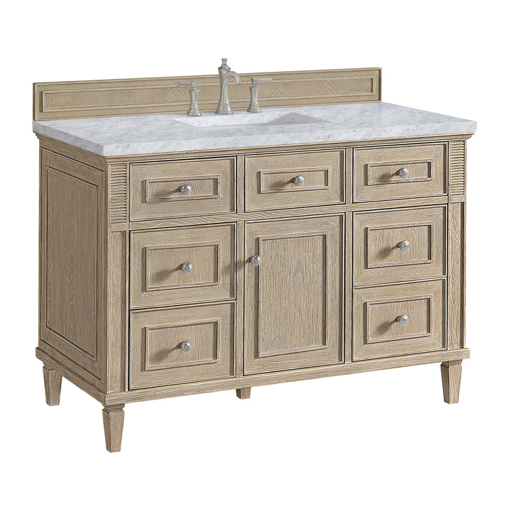 Lorelai 48" Single Vanity, Whitewashed Oak w/ 3 CM Carrara White Marble Top