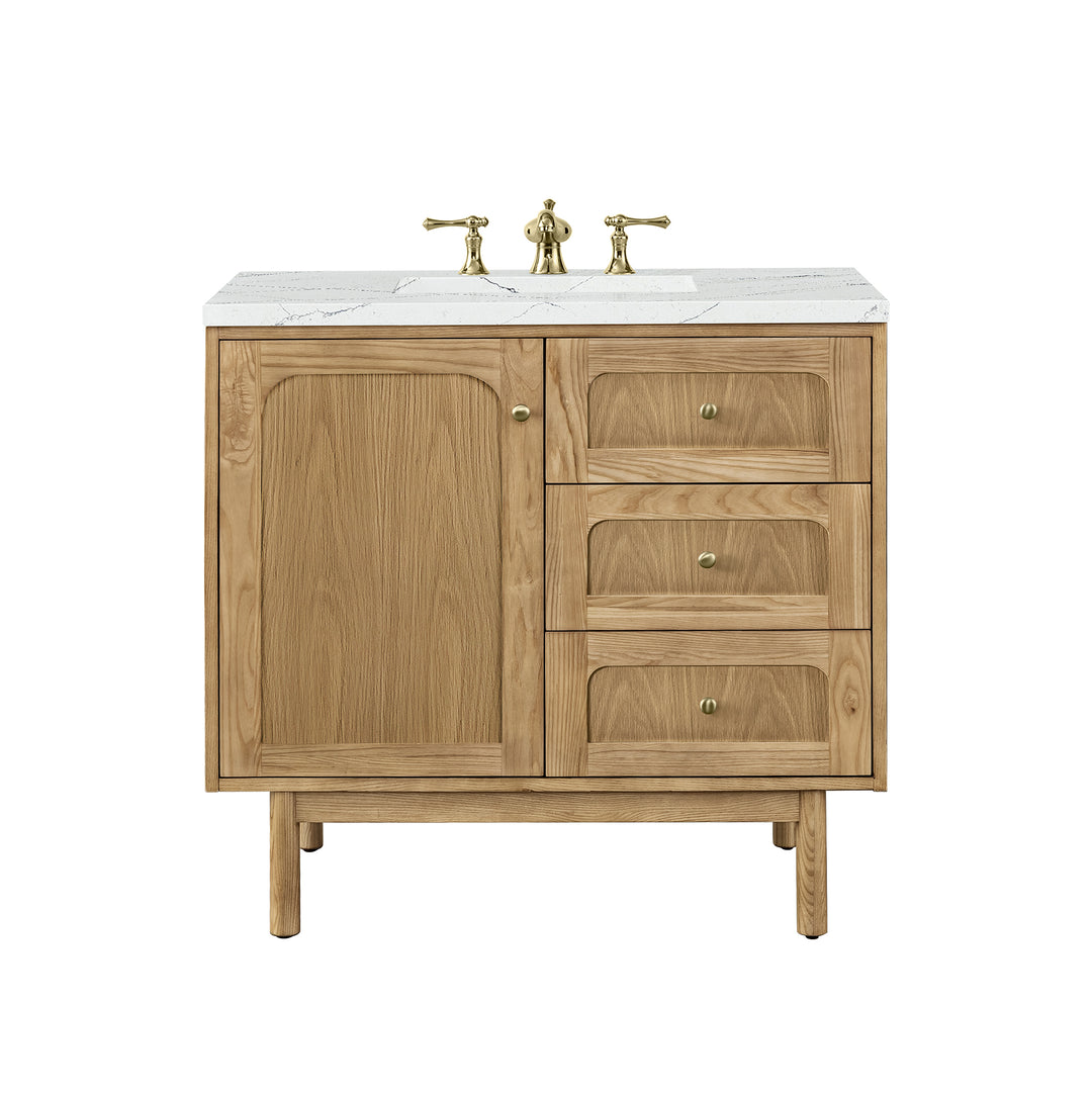 Laurent 36" Single Vanity, Light Natural Oak w/ 3 CM Ethereal Noctis Top