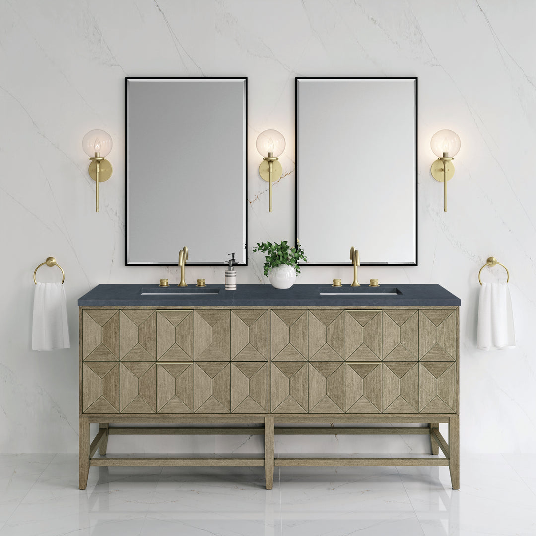 Emmeline 72" Double Vanity, Pebble Oak w/ 3 CM Charcoal Soapstone Top