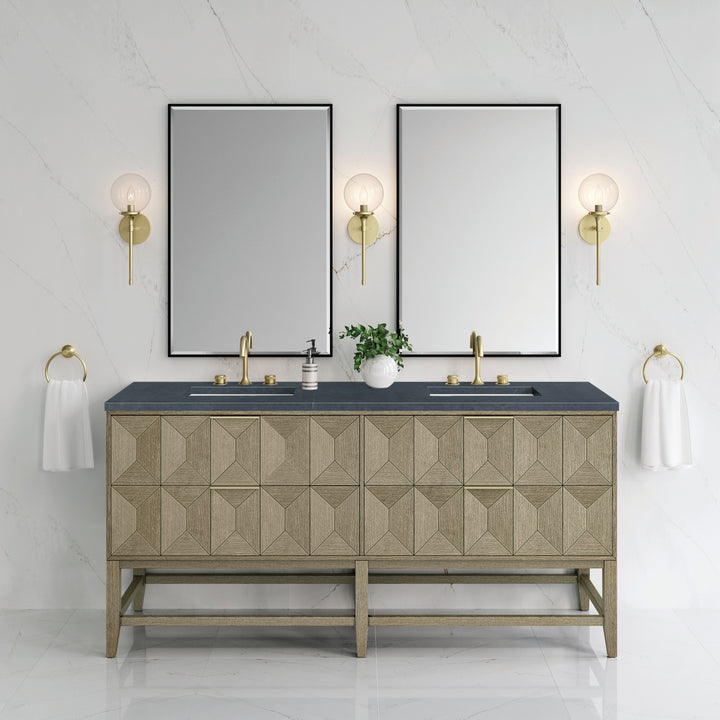 Emmeline 72" Double Vanity, Pebble Oak w/ 3 CM Charcoal Soapstone Top