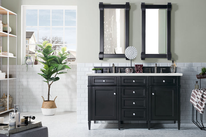 Brittany 60" Double Vanity, Black Onyx w/ 3 CM Ethereal Noctis Silestone Top w/FreePower Wireless Charger