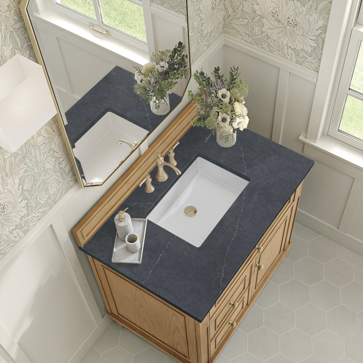 Lorelai 36" Single Vanity, Light Natural Oak w/ 3 CM Charcoal Soapstone Silestone Top