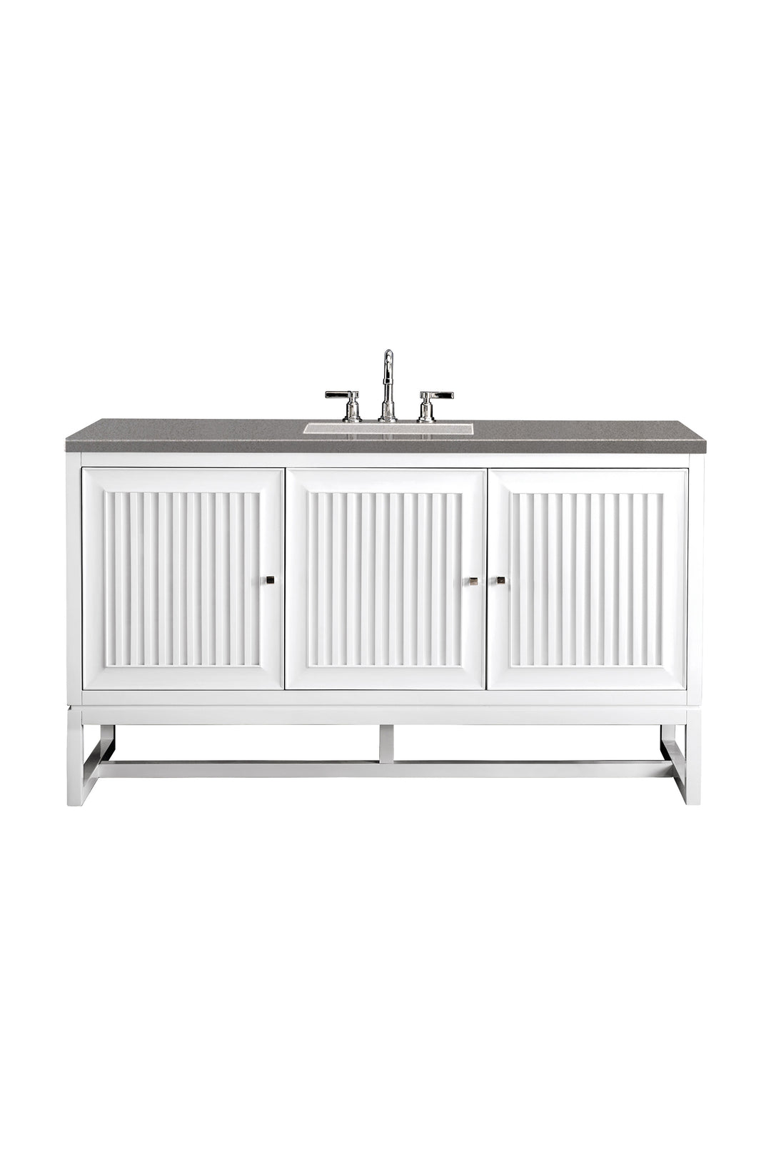 Athens 60" Single Vanity, Glossy White w/ 3 CM Grey Expo Silestone Top