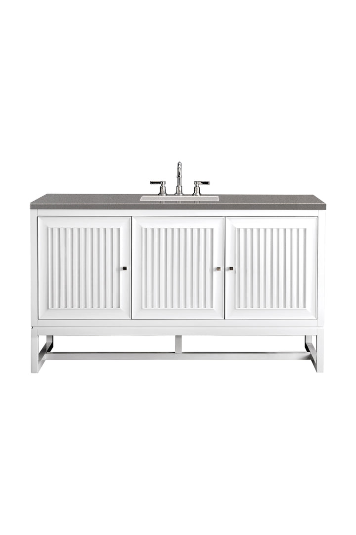 Athens 60" Single Vanity, Glossy White w/ 3 CM Grey Expo Silestone Top