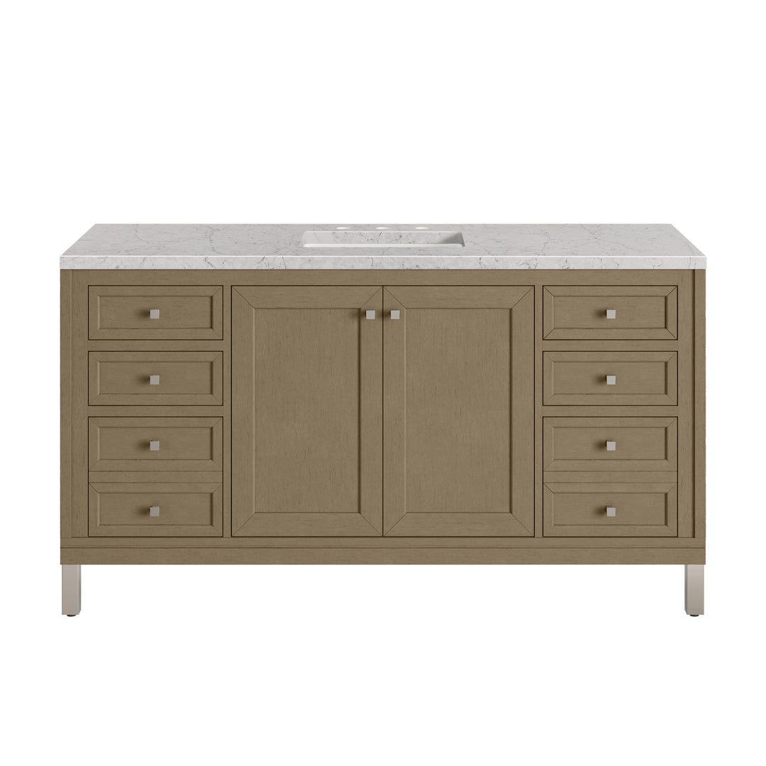Chicago 60" Single Vanity, Walnut Whisper, w/ 3 CM Eternal Jasmine Pearl Silestone® Top