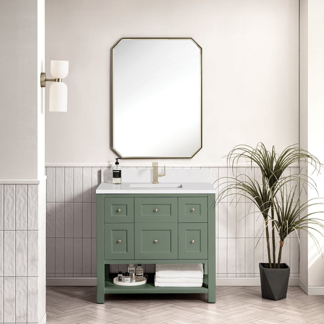 Breckenridge 36" Single Vanity, Smokey Celadon w/ Single Hole 3 CM White Zeus Top & Backsplash