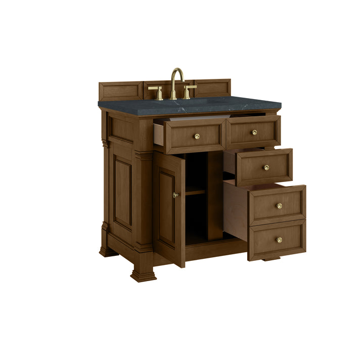 Brookfield 36" Single Vanity, Honey Oak w/ 3 CM Charcoal Soapstone Silestone® Top