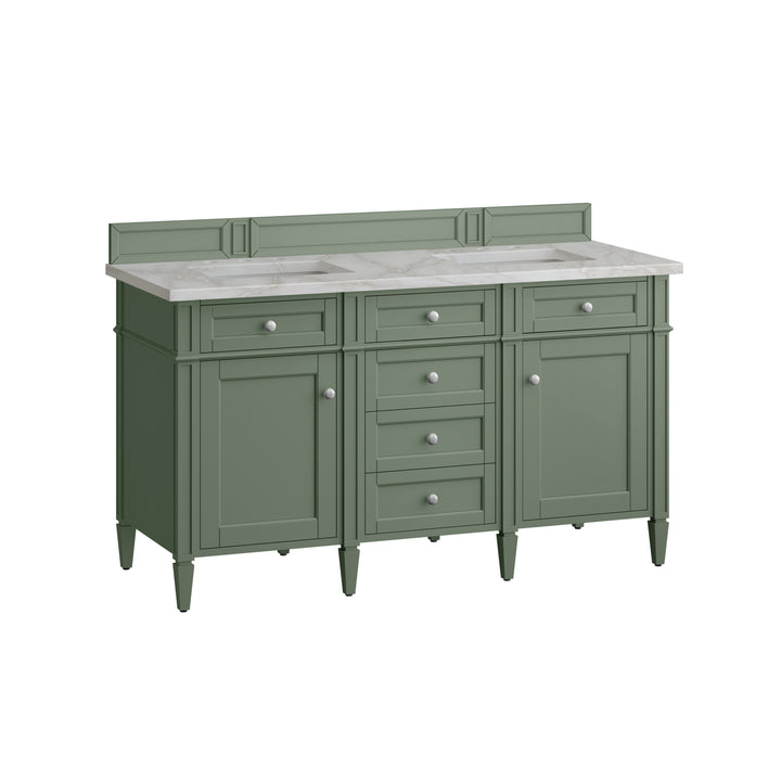 Brittany 60" Double Vanity, Smokey Celadon w/ 3 CM Victorian Silver Top