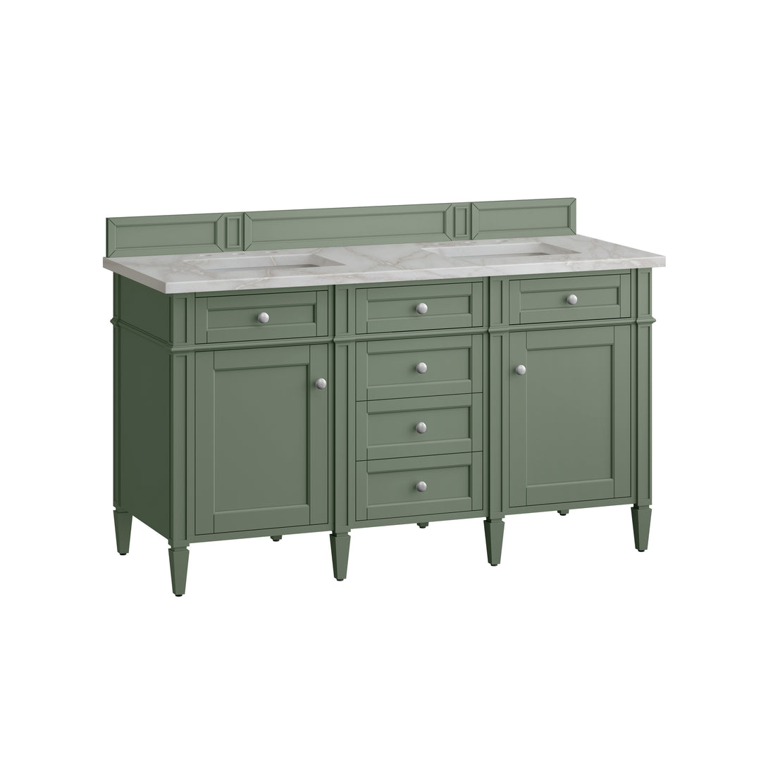 Brittany 60" Double Vanity, Smokey Celadon w/ 3 CM Victorian Silver Top w/FreePower Wireless Charger