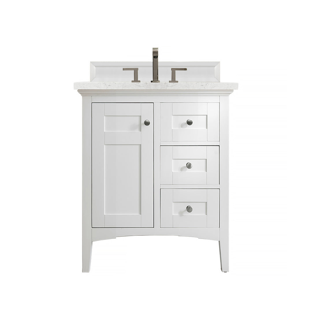 Palisades 30" Single Vanity, Bright White w/ 3 CM Eternal Jasmine Pearl Silestone Top