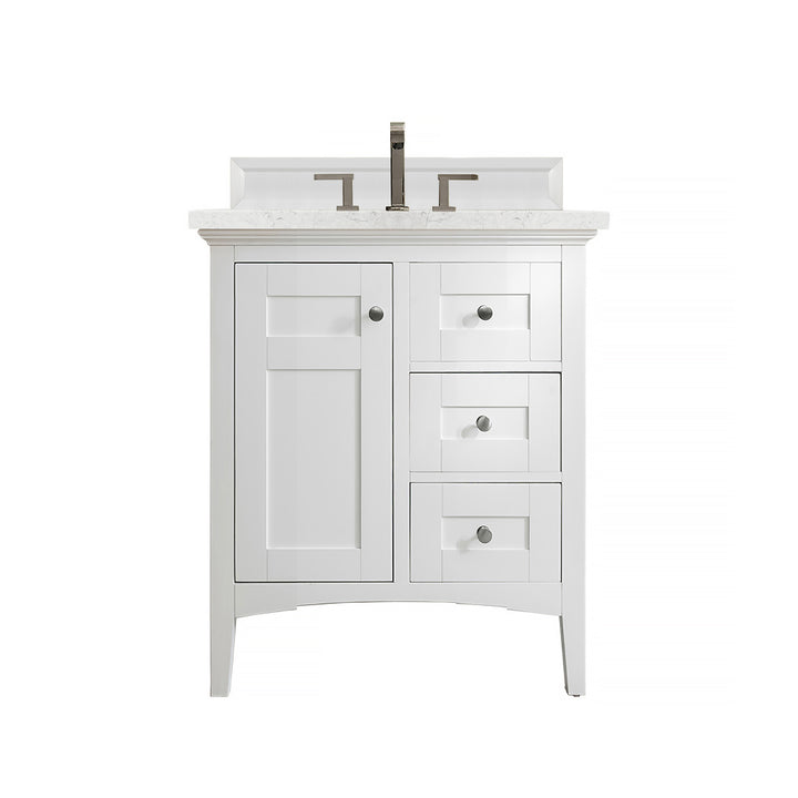 Palisades 30" Single Vanity, Bright White w/ 3 CM Eternal Jasmine Pearl Silestone Top