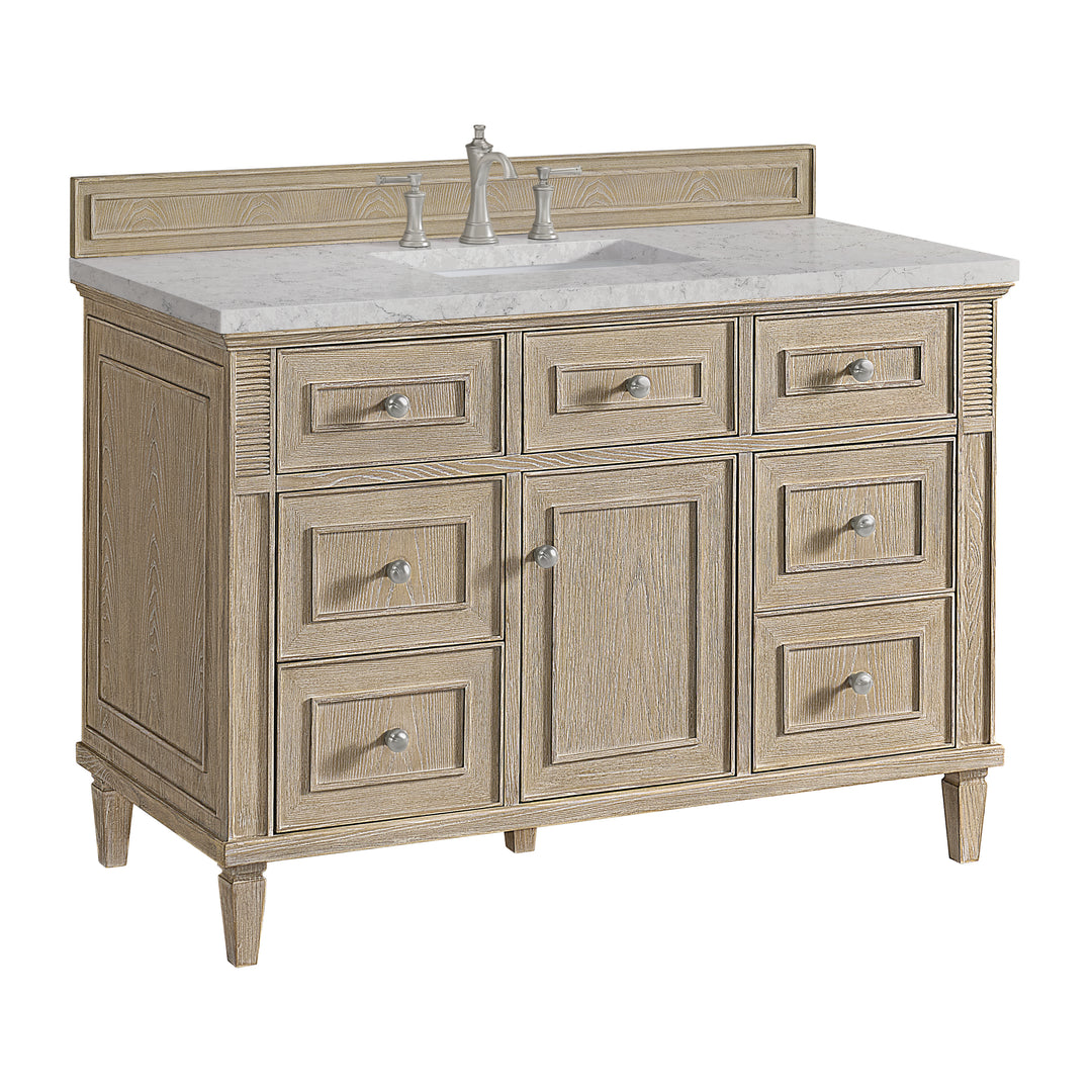 Lorelai 48" Single Vanity, Whitewashed Oak w/ 3 CM Eternal Jasmine Pearl Silestone Top