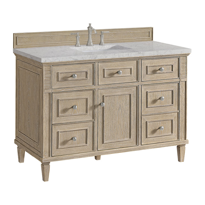 Lorelai 48" Single Vanity, Whitewashed Oak w/ 3 CM Eternal Jasmine Pearl Silestone Top w/FreePower Wireless Charger