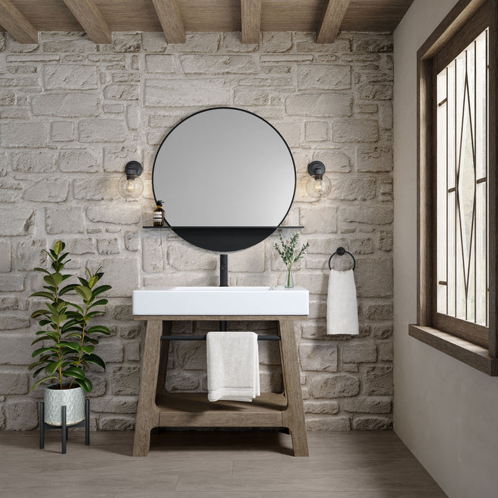 Auburn 36" Single Sink Console, Weathered Timber w/ Glossy White Mineral Composite Stone Top