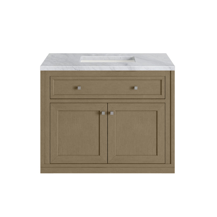 Chicago 36" Single Vanity, Walnut Whisper, w/ 3 CM Carrara Marble Top