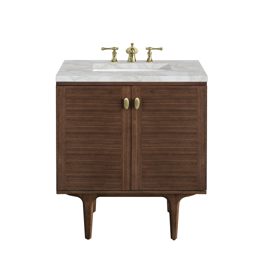 Amberly 30" Single Vanity, Mid-Century Walnut w/ 3 CM Victorian Silver Top