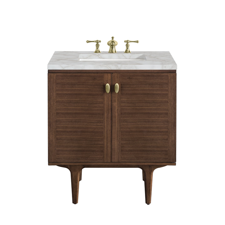 Amberly 30" Single Vanity, Mid-Century Walnut w/ 3 CM Victorian Silver Top
