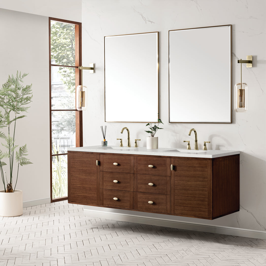 Amberly 72" Double Vanity, Mid-Century Walnut w/ 3 CM Lime Delight Top