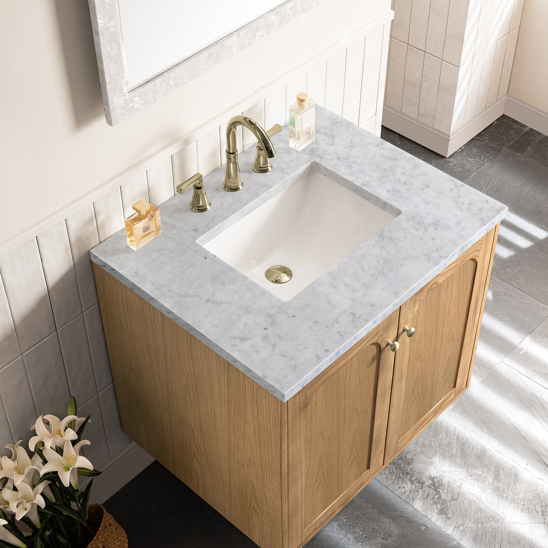 Laurent 30" Single Vanity, Light Natural Oak w/ 3 CM Carrara Marble Top