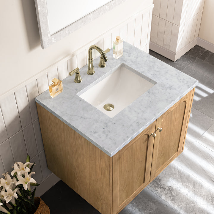 Laurent 30" Single Vanity, Light Natural Oak w/ 3 CM Carrara Marble Top
