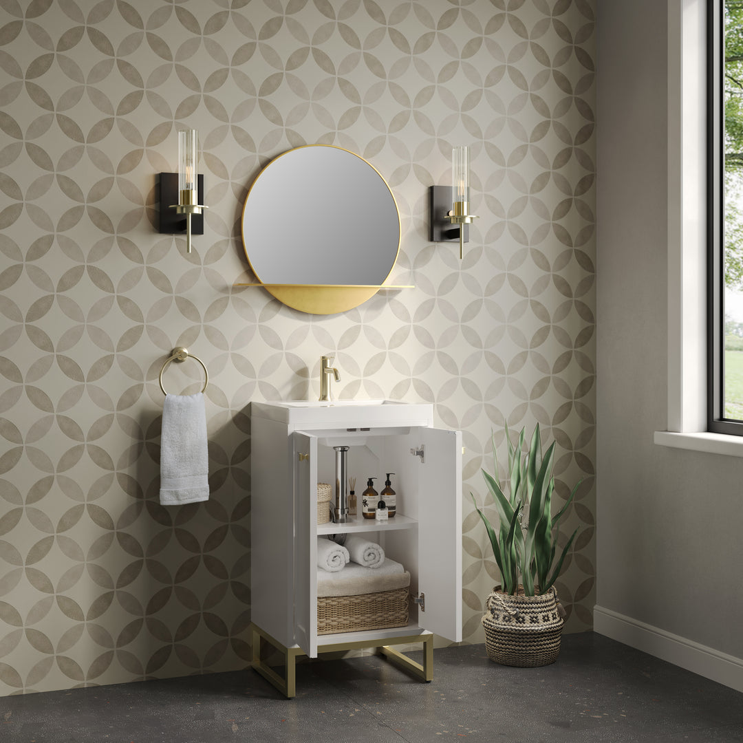 Chianti 20" Single Vanity, Glossy White, Champagne Brass, w/ White Glossy Composite Stone Top