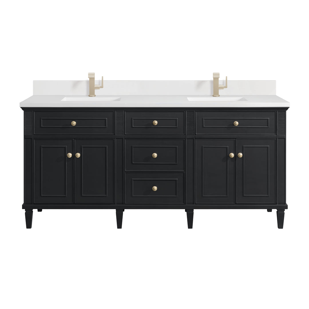 Lorelai 72" Double Vanity, Black Onyx w/ Single Hole 3 CM White Zeus Silestone Top & Backsplash