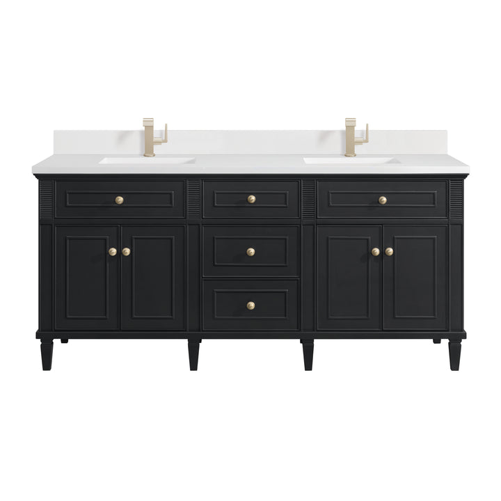 Lorelai 72" Double Vanity, Black Onyx w/ Single Hole 3 CM White Zeus Silestone Top & Backsplash