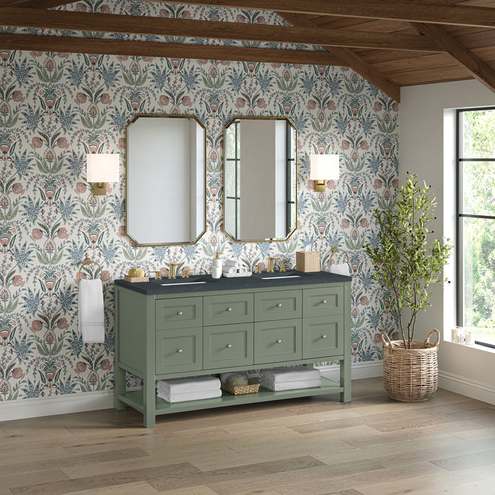 Breckenridge 60" Double Vanity, Smokey Celadon, w/ 3 CM Charcoal Soapstone Quartz Top