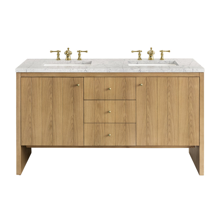 Hudson 60" Double Vanity, Light Natural Oak w/ 3 CM Eternal Jasmine Pearl Top w/FreePower Wireless Charger