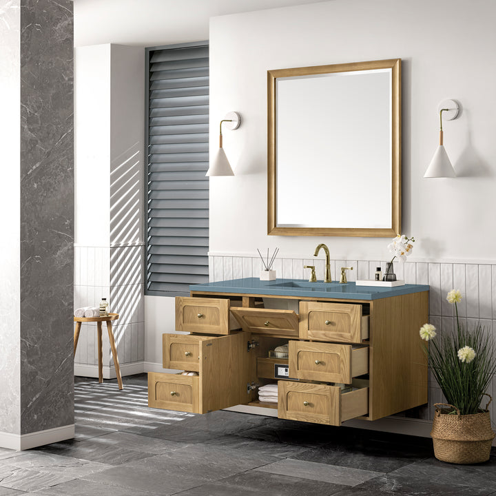 Laurent 48" Single Vanity, Light Natural Oak w/ 3 CM Cala Blue Top